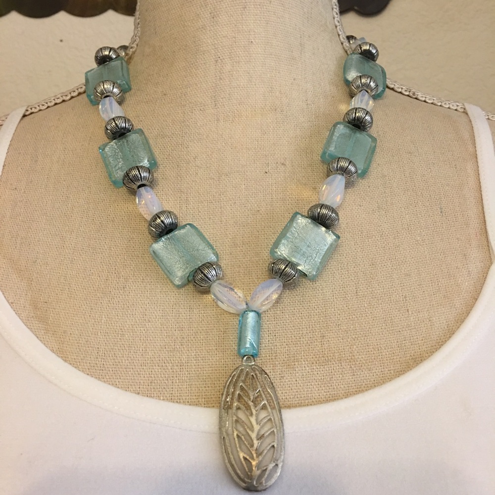 Vintage artisan glass silver bead necklace